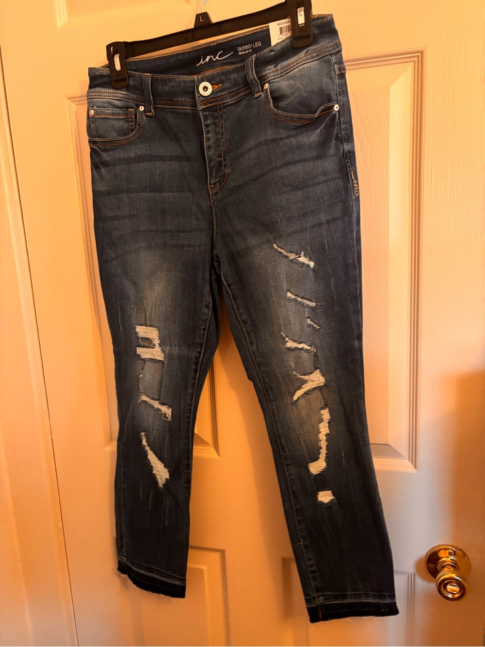 INC International Concepts Distressed Dark Blue Skinny Jeans